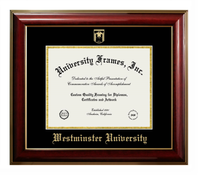 Westminster University (Salt Lake City) Diploma Frame in Classic Mahogany with Gold Trim with Black & Gold Mats for document: 8 1/2"h x 11"w  