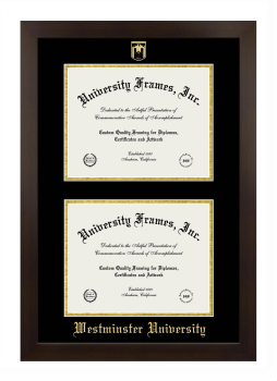 Westminster University (Salt Lake City) Double Diploma Frame in Manhattan Espresso with Black & Gold Mats for document: 8 1/2"h x 11"w  , document: 8 1/2"h x 11"w  