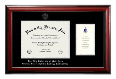 The City University of New York Graduate School of Public Health & Health Policy (CUNY) Diploma with Announcement Frame in Classic Mahogany with Silver Trim with Black & Silver Mats for document: 8 1/2"h x 11"w  , diploma: 7"h x 4"w  