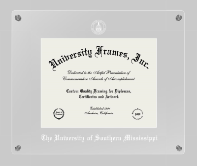 University of Southern Mississippi Lucent Clear-over-Clear Frame in Lucent Clear Moulding with  Mat for document: 8 1/2"h x 11"w  
