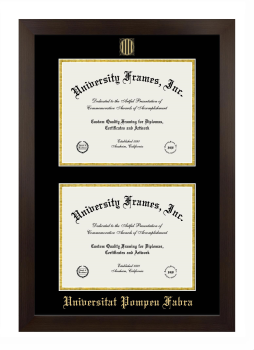 Universitat Pompeu Fabra Double Diploma Frame in Manhattan Espresso with Black & Gold Mats for document: 8 1/2"h x 11"w  , document: 8 1/2"h x 11"w  