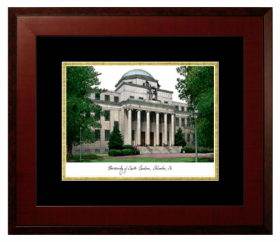 University of South Carolina School of Medicine Greenville Lithograph Only Frame in Honors Mahogany with Black & Gold Mats