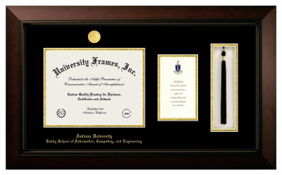 Indiana University Luddy School of Informatics, Computing, and Engineering Diploma with Announcement & Tassel Box Frame in Legacy Black Cherry with Black & Gold Mats for document: 8 1/2"h x 11"w  , diploma: 7"h x 4"w  