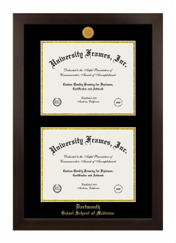 Dartmouth Geisel School of Medicine Double Diploma Frame in Manhattan Espresso with Black & Gold Mats for document: 8 1/2"h x 11"w  , document: 8 1/2"h x 11"w  
