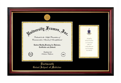 Dartmouth Geisel School of Medicine Diploma with Announcement Frame in Petite Mahogany with Gold Trim with Black & Gold Mats for document: 8 1/2"h x 11"w  , diploma: 7"h x 4"w  