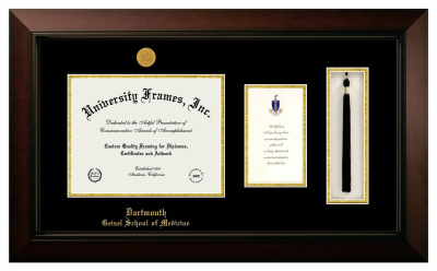 Dartmouth Geisel School of Medicine Diploma with Announcement & Tassel Box Frame in Legacy Black Cherry with Black & Gold Mats for document: 8 1/2"h x 11"w  , diploma: 7"h x 4"w  
