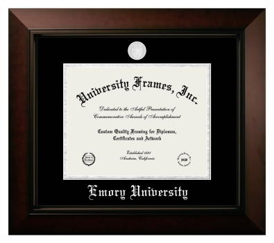 Emory University Diploma Frame in Legacy Black Cherry with Black & Silver Mats for document: 8 1/2"h x 11"w  
