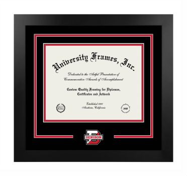Denison University Logo Mat Frame in Manhattan Black with Black & Red Mats for document: 8 1/2"h x 11"w  