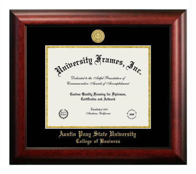 Austin Peay State University College of Business Diploma Frame in Satin Mahogany with Black & Gold Mats for document: 8 1/2"h x 11"w  