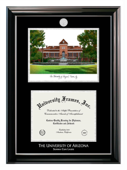 University of Arizona Summa Cum Laude Double Opening with Campus Image (Stacked) Frame in Classic Ebony with Silver Trim with Black & Silver Mats for document: 8 1/2"h x 11"w  