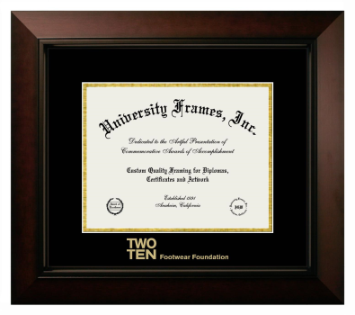 Two Ten Footwear Foundation Diploma Frame in Legacy Black Cherry with Black & Gold Mats for document: 8 1/2"h x 11"w  