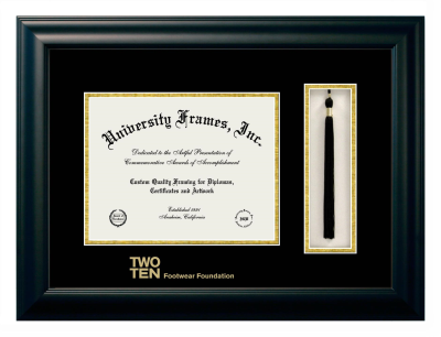 Two Ten Footwear Foundation Diploma with Tassel Box Frame in Satin Black with Black & Gold Mats for document: 8 1/2"h x 11"w  