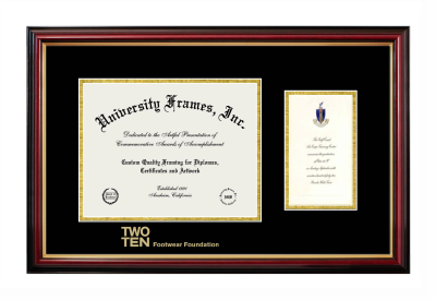 Two Ten Footwear Foundation Diploma with Announcement Frame in Petite Mahogany with Gold Trim with Black & Gold Mats for document: 8 1/2"h x 11"w  , diploma: 7"h x 4"w  