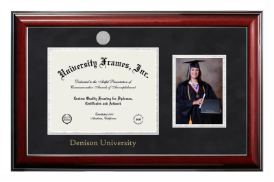 Denison University Diploma with 5 x 7 Portrait Frame in Classic Mahogany with Silver Trim with Black Suede & Silver Mats for document: 8 1/2"h x 11"w  