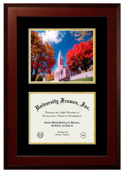 Denison University Double Opening with Campus Image (Unimprinted Mat) Frame in Honors Mahogany with Black & Gold Mats for document: 8 1/2"h x 11"w  