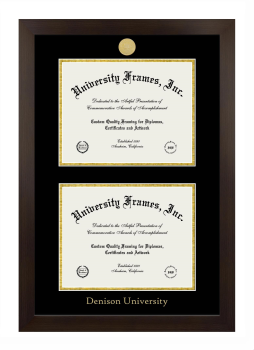 Denison University Double Diploma Frame in Manhattan Espresso with Black & Gold Mats for  8 1/2"h x 11"w  ,  8 1/2"h x 11"w  