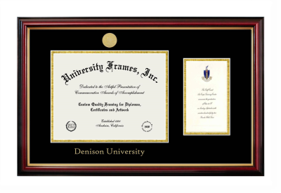Denison University Diploma with Announcement Frame in Petite Mahogany with Gold Trim with Black & Gold Mats for  8 1/2"h x 11"w  , diploma: 7"h x 4"w  