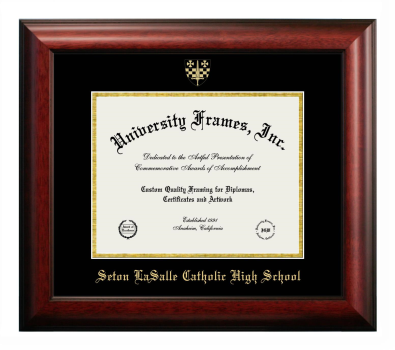 Seton LaSalle Catholic High School Diploma Frame in Satin Mahogany with Black & Gold Mats for document: 8 1/2"h x 11"w  