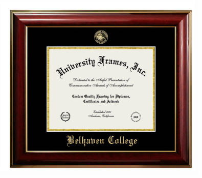 Belhaven College Diploma Frame in Classic Mahogany with Gold Trim with Black & Gold Mats for document: 8 1/2"h x 11"w  