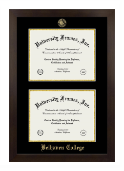 Belhaven College Double Diploma Frame in Manhattan Espresso with Black & Gold Mats for document: 8 1/2"h x 11"w  , document: 8 1/2"h x 11"w  