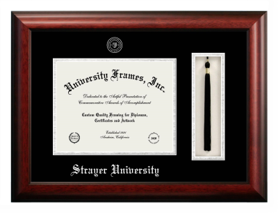Strayer University Diploma with Tassel Box Frame in Satin Mahogany with Black & Silver Mats for document: 8 1/2"h x 11"w  