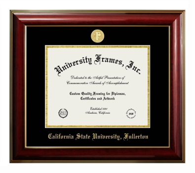California State University, Fullerton Diploma Frame in Classic Mahogany with Gold Trim with Black & Gold Mats for  8 1/2"h x 11"w  