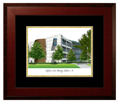 California State University, Fullerton Lithograph Only Frame in Honors Mahogany with Black & Gold Mats