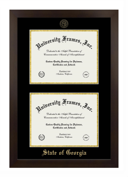 State of Georgia Double Diploma Frame in Manhattan Espresso with Black & Gold Mats for document: 8 1/2"h x 11"w  , document: 8 1/2"h x 11"w  