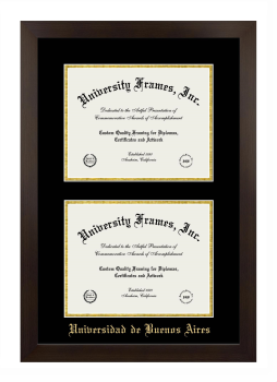 Universidad de Buenos Aires Double Diploma Frame in Manhattan Espresso with Black & Gold Mats for document: 8 1/2"h x 11"w  , document: 8 1/2"h x 11"w  