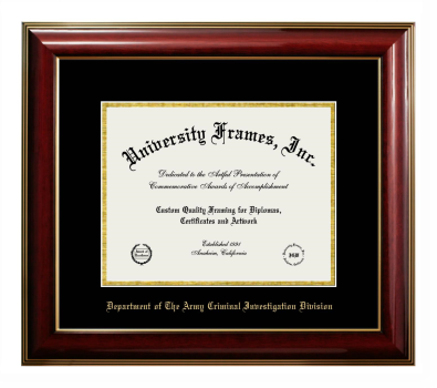 Department of The Army Criminal Investigation Division Diploma Frame in Classic Mahogany with Gold Trim with Black & Gold Mats for document: 8 1/2"h x 11"w  