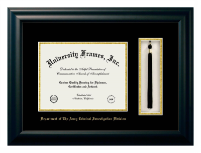 Department of The Army Criminal Investigation Division Diploma with Tassel Box Frame in Satin Black with Black & Gold Mats for document: 8 1/2"h x 11"w  