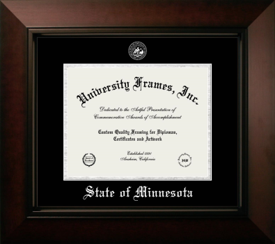 State of Minnesota Diploma Frame in Legacy Black Cherry with Black & Silver Mats for document: 8 1/2"h x 11"w  