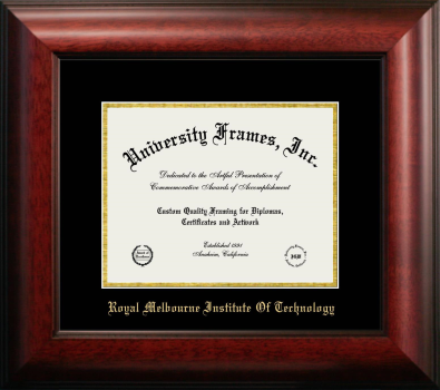 Kimberly Test University Diploma Frame in Satin Mahogany with Black & Gold Mats for document: 8 1/2"h x 11"w  