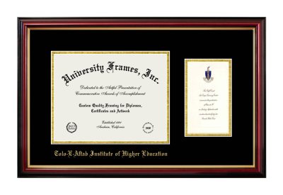 Tolo-E-Aftab Institute of Higher Education Diploma with Announcement Frame in Petite Mahogany with Gold Trim with Black & Gold Mats for document: 8 1/2"h x 11"w  , diploma: 7"h x 4"w  