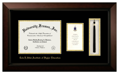 Tolo-E-Aftab Institute of Higher Education Diploma with Announcement & Tassel Box Frame in Legacy Black Cherry with Black & Gold Mats for document: 8 1/2"h x 11"w  , diploma: 7"h x 4"w  
