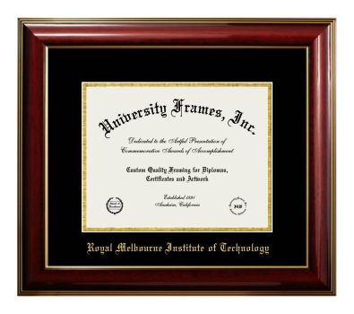 Royal Melbourne Institute of Technology Diploma Frame in Classic Mahogany with Gold Trim with Black & Gold Mats for document: 8 1/2"h x 11"w  