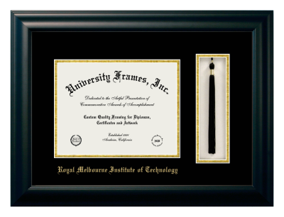 Royal Melbourne Institute of Technology Diploma with Tassel Box Frame in Satin Black with Black & Gold Mats for document: 8 1/2"h x 11"w  