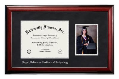 Royal Melbourne Institute of Technology Diploma with 5 x 7 Portrait Frame in Classic Mahogany with Silver Trim with Black Suede & Silver Mats for document: 8 1/2"h x 11"w  