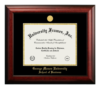 George Mason University School of Business Diploma Frame in Satin Mahogany with Black & Gold Mats for document: 8 1/2"h x 11"w  