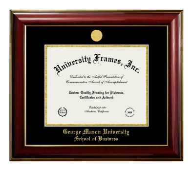 George Mason University School of Business Diploma Frame in Classic Mahogany with Gold Trim with Black & Gold Mats for document: 8 1/2"h x 11"w  
