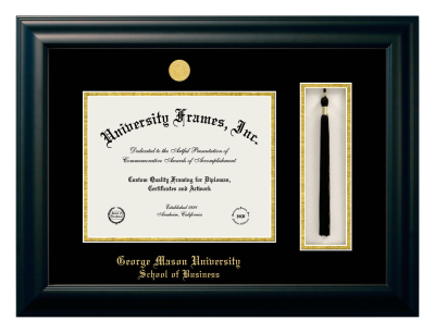 George Mason University School of Business Diploma with Tassel Box Frame in Satin Black with Black & Gold Mats for document: 8 1/2"h x 11"w  