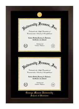 George Mason University School of Business Double Diploma Frame in Manhattan Espresso with Black & Gold Mats for document: 8 1/2"h x 11"w  , document: 8 1/2"h x 11"w  