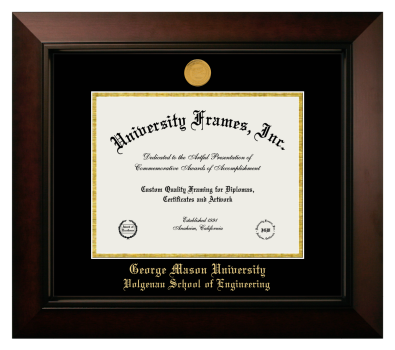 George Mason University Volgenau School of Engineering Diploma Frame in Legacy Black Cherry with Black & Gold Mats for document: 8 1/2"h x 11"w  