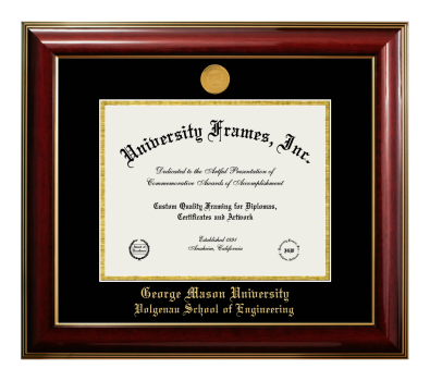 George Mason University Volgenau School of Engineering Diploma Frame in Classic Mahogany with Gold Trim with Black & Gold Mats for document: 8 1/2"h x 11"w  