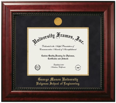 George Mason University Volgenau School of Engineering Diploma Frame in Executive with Gold Fillet with Black Suede Mat for document: 8 1/2"h x 11"w  