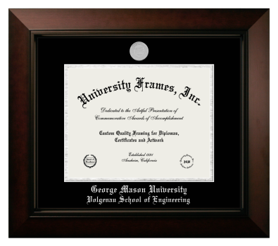 George Mason University Volgenau School of Engineering Diploma Frame in Legacy Black Cherry with Black & Silver Mats for document: 8 1/2"h x 11"w  