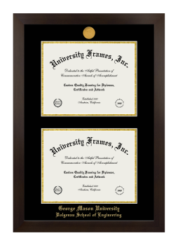 George Mason University Volgenau School of Engineering Double Diploma Frame in Manhattan Espresso with Black & Gold Mats for document: 8 1/2"h x 11"w  , document: 8 1/2"h x 11"w  