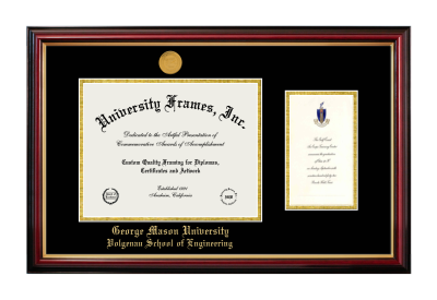 George Mason University Volgenau School of Engineering Diploma with Announcement Frame in Petite Mahogany with Gold Trim with Black & Gold Mats for document: 8 1/2"h x 11"w  , diploma: 7"h x 4"w  