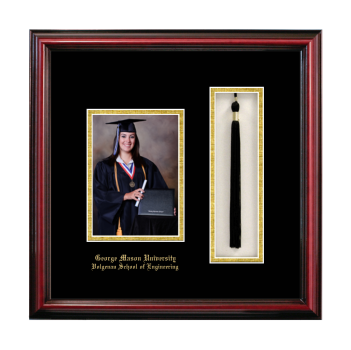 George Mason University Volgenau School of Engineering 5 x 7 Portrait with Tassel Box Frame in Petite Cherry with Black & Gold Mats