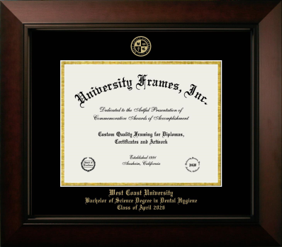 West Coast University Bachelor of Science Degree in Dental Hygiene Class of April 2026 Diploma Frame in Legacy Black Cherry with Black & Gold Mats for document: 8 1/2"h x 11"w  